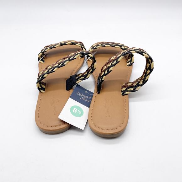 Universal Thread Women's Anita Wide Width Two-band Slide Sandals Tan Black 8.5 - Picture 5 of 7